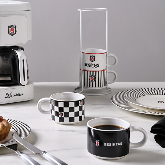 Karaca x Beşiktaş 4 Kişilik Standlı Çay Fincan Takımı 180 ml
