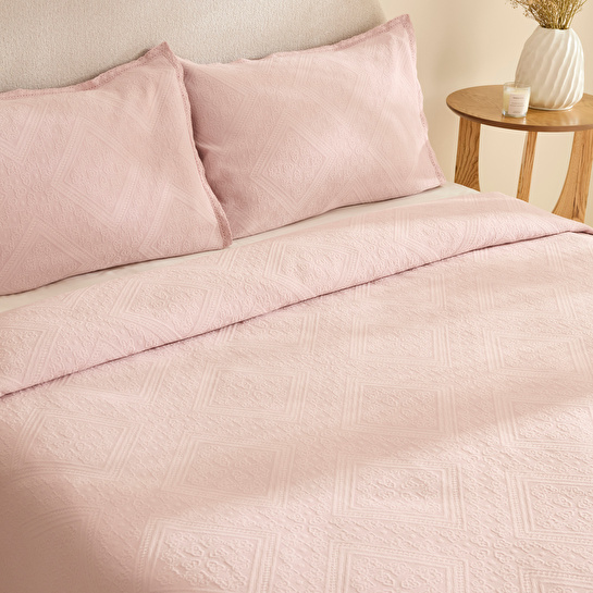 Karaca Home Adelia Fistolu Çift Kişilik Yatak Örtüsü Takımı Pudra