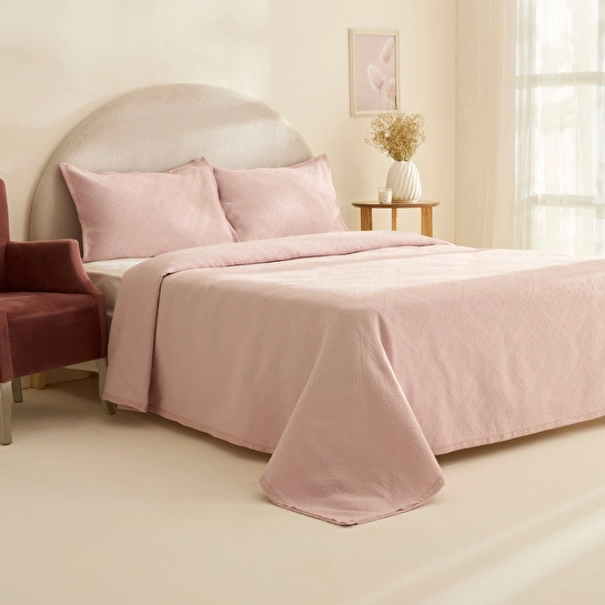 Karaca Home Adelia Fistolu Çift Kişilik Yatak Örtüsü Takımı Pudra