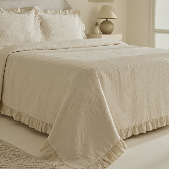 Karaca Home Branley Fırfırlı Çift Kişilik Yatak Örtüsü Takımı Natural