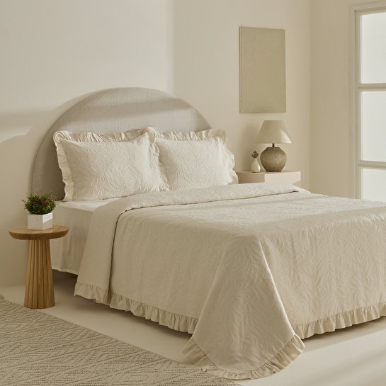 Karaca Home Branley Fırfırlı Çift Kişilik Yatak Örtüsü Takımı Natural