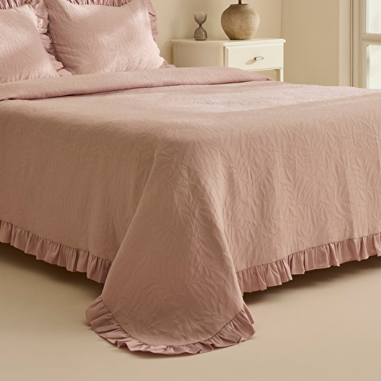 Karaca Home Branley Fırfırlı Çift Kişilik Yatak Örtüsü Takımı Pudra