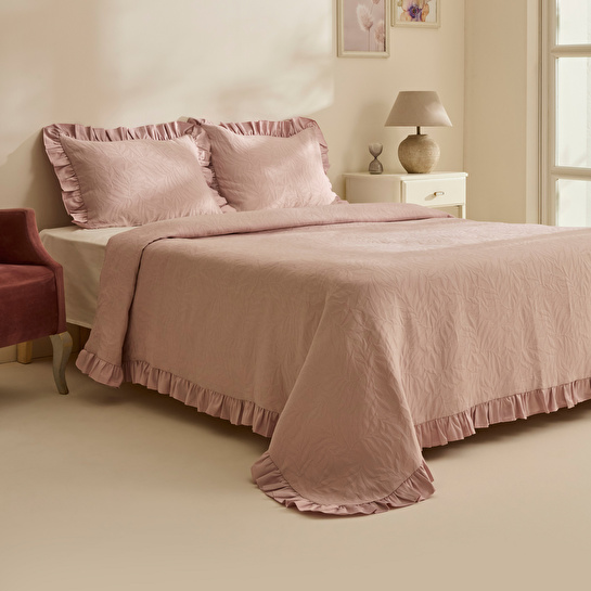 Karaca Home Branley Fırfırlı Çift Kişilik Yatak Örtüsü Takımı Pudra