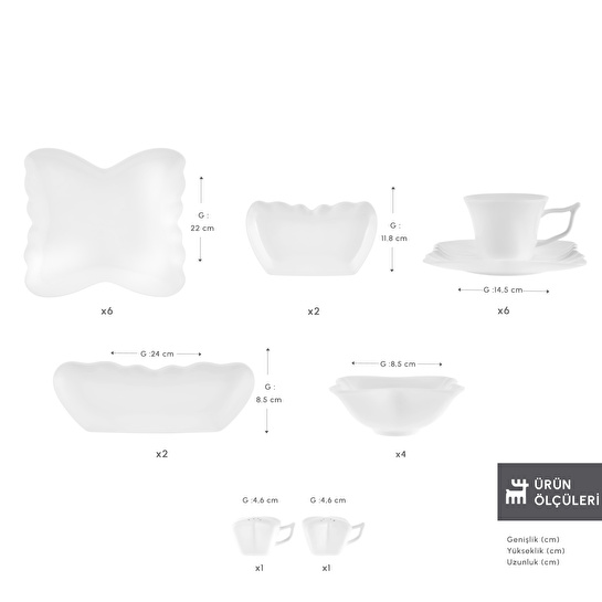 Karaca Stream Bone Pieris 34 Parça 6 Kişilik Kahvaltı Takımı