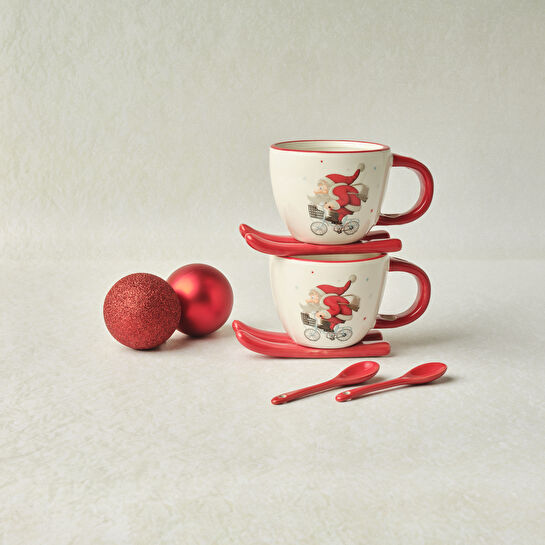 Karaca New Year Yılbaşı Snowboard 2 Kişilik Çay Fincan Takımı