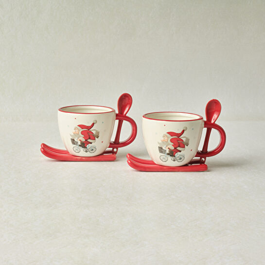 Karaca New Year Yılbaşı Snowboard 2 Kişilik Çay Fincan Takımı