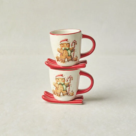 Karaca New Year Yılbaşı Sevimli Kurabiye Adam 2 Kişilik Kahve Fincan Takımı