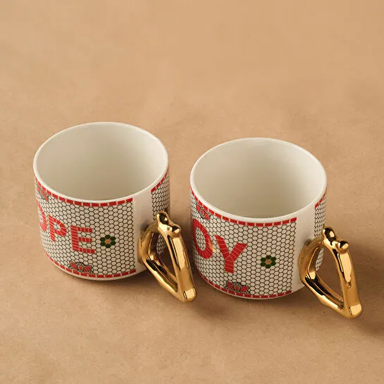 Karaca New Year Yılbaşı Jingle Bells 2 Kişilik Kupa Seti 300 ml