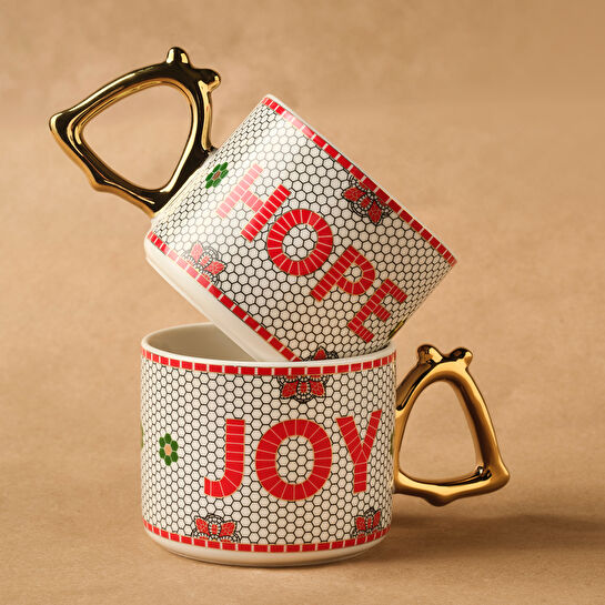 Karaca New Year Yılbaşı Jingle Bells 2 Kişilik Kupa Seti 300 ml