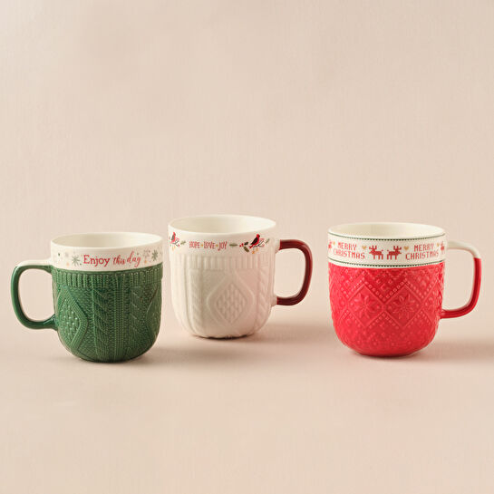 Karaca New Year Yılbaşı Hope and Joy 3 Kişilik Kupa Seti 340 ml