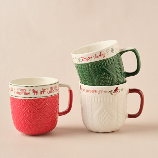 Karaca New Year Yılbaşı Hope and Joy 3 Kişilik Kupa Seti 340 ml