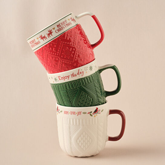 Karaca New Year Yılbaşı Hope and Joy 3 Kişilik Kupa Seti 340 ml