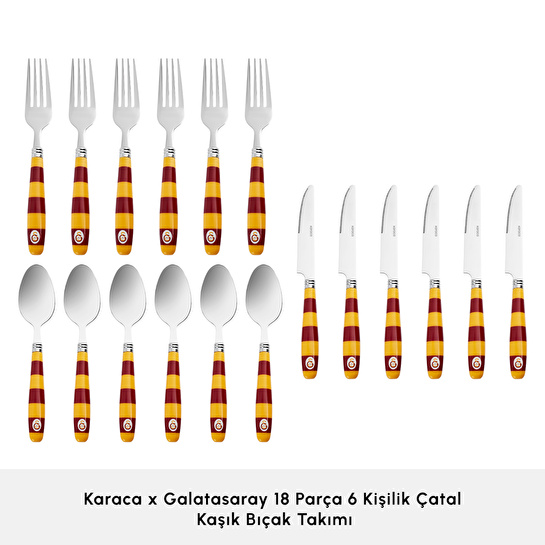 Karaca x Galatasaray Lisanslı 18 Parça 6 Kişilik Çatal Kaşık Bıçak Takımı