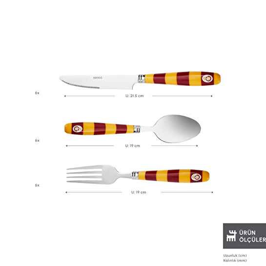 Karaca x Galatasaray Lisanslı 18 Parça 6 Kişilik Çatal Kaşık Bıçak Takımı