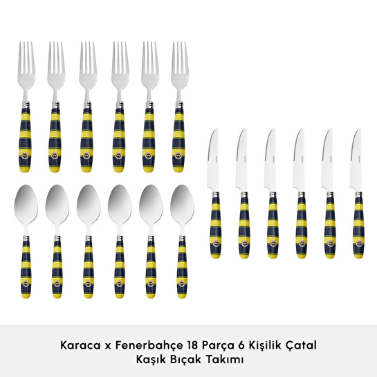 Karaca x Fenerbahçe Lisanslı 18 Parça 6 Kişilik Çatal Kaşık Bıçak Takımı