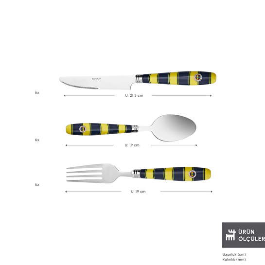 Karaca x Fenerbahçe Lisanslı 18 Parça 6 Kişilik Çatal Kaşık Bıçak Takımı