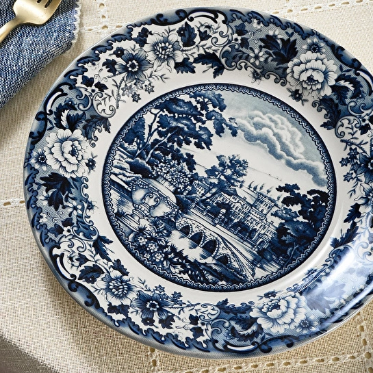 Karaca Old Town 4 Parça Pasta Takımı Mavi 21 cm