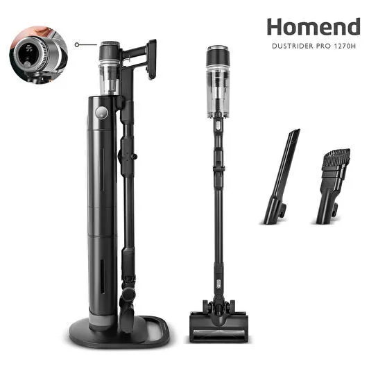 Homend Dustrider Pro 1270H Toz İstasyonlu Ergonomik Dikey Süpürge Siyah