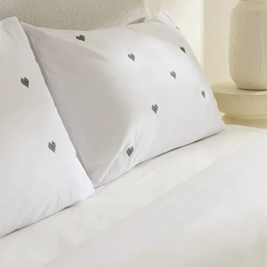 Karaca Home Amour Mio %100 Pamuk Çift Kişilik Nakışlı Nevresim Takımı Beyaz