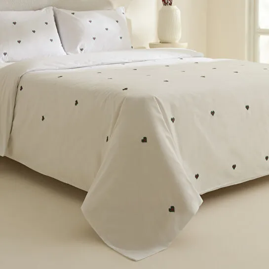 Karaca Home Amour Mio %100 Pamuk Çift Kişilik Nakışlı Nevresim Takımı Beyaz