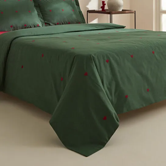 Karaca Home Amour Mio %100 Pamuk Çift Kişilik Nakışlı Nevresim Takımı Koyu Yeşil
