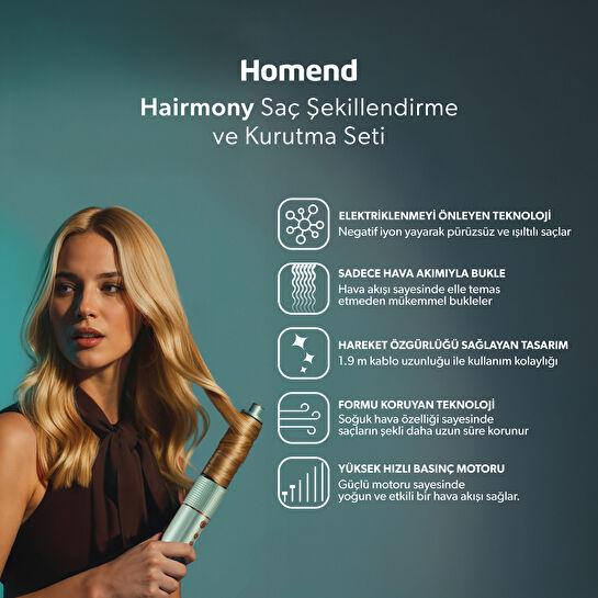 Homend Hairmony 4606h Plus Saç Kurutma ve Şekillendirme Seti Su Yeşili