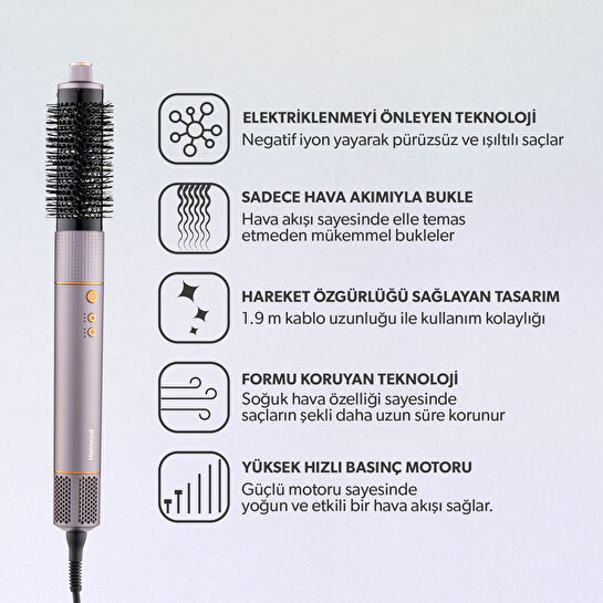 Homend Hairmony 4606h Plus Saç Kurutma ve Şekillendirme Seti Mor