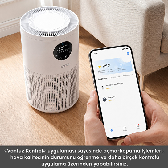 Karaca Oksijen Plus S1 Compact Hava Temizleyici HEPA Filtreli (True HEPA / H13) ve Akıllı Lazer Sensörlü Matte White