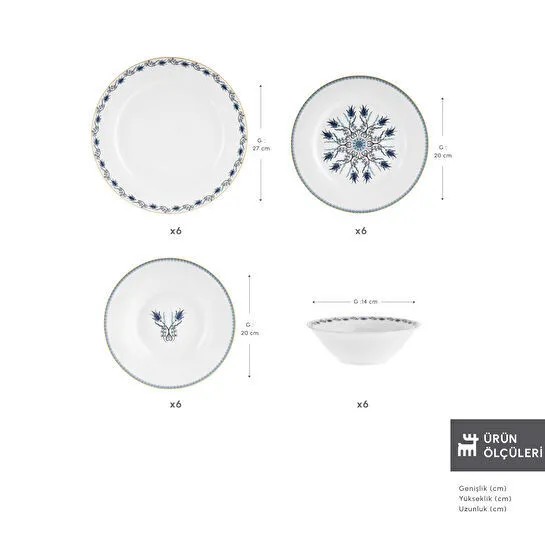 Karaca Forever Bone İznik 24 Parça 6 Kişilik Yemek Takımı