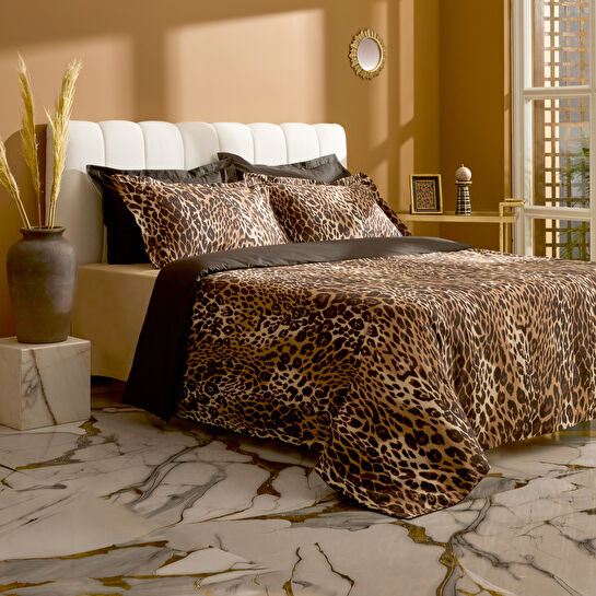 Karaca Home Leovina %100 Pamuk Çift Kişilik Saten Nevresim Takımı Kahverengi
