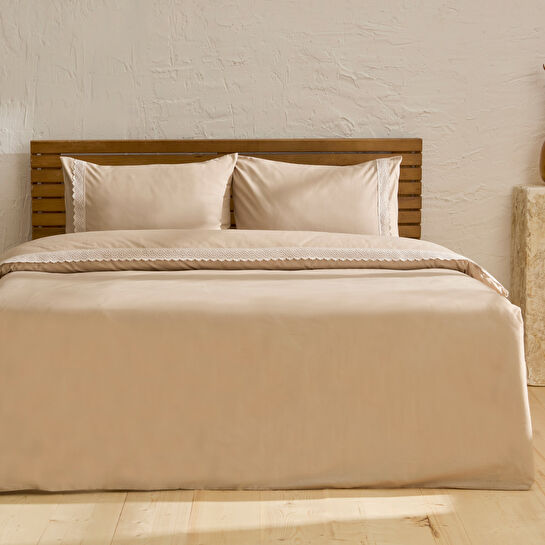 Karaca Home Lenmor %100 Pamuk Çift Kişilik Nevresim Takımı Bej