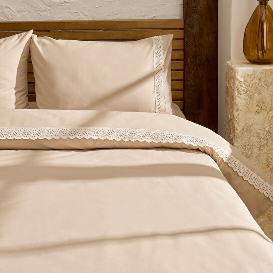 Karaca Home Lenmor %100 Pamuk Çift Kişilik Nevresim Takımı Bej