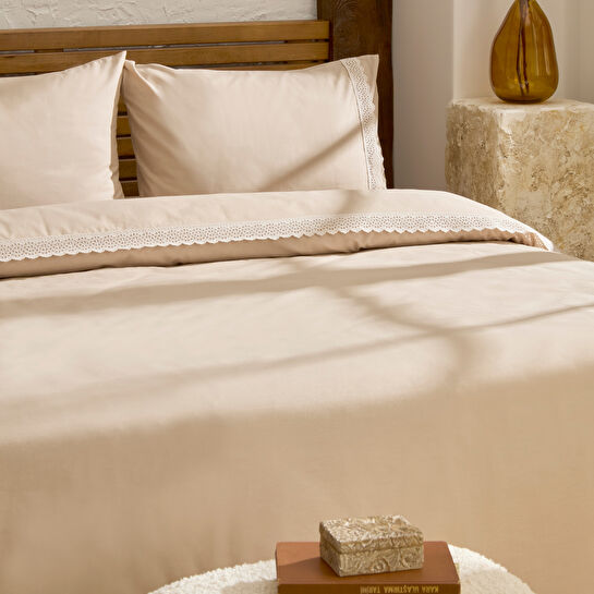 Karaca Home Lenmor %100 Pamuk Çift Kişilik Nevresim Takımı Bej