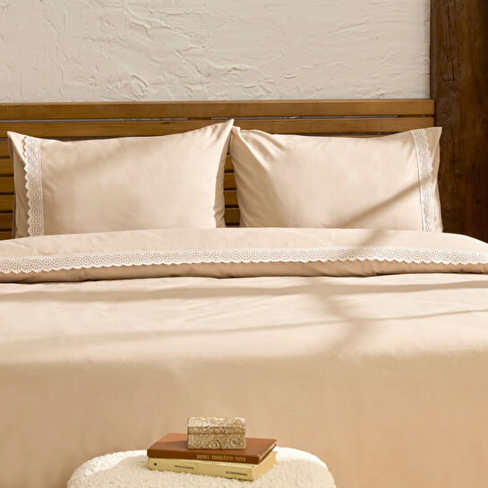 Karaca Home Lenmor %100 Pamuk Çift Kişilik Nevresim Takımı Bej