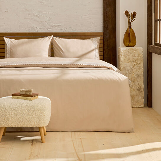 Karaca Home Lenmor %100 Pamuk Çift Kişilik Nevresim Takımı Bej