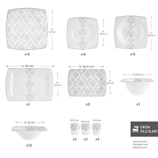 Karaca Fine Pearl Paris 58 Parça 12 Kişilik Yemek Takımı