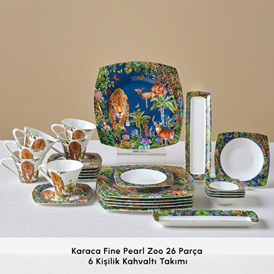Karaca Fine Pearl Zoo 26 Parça Kahvaltı Seti Kare