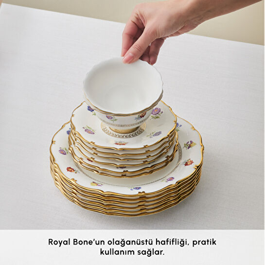 Karaca Royal Bone Diana 32 Parça 6 Kişilik Kahvaltı Takımı Gold