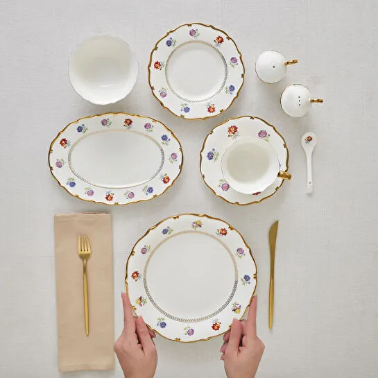 Karaca Royal Bone Diana 32 Parça 6 Kişilik Kahvaltı Takımı Gold