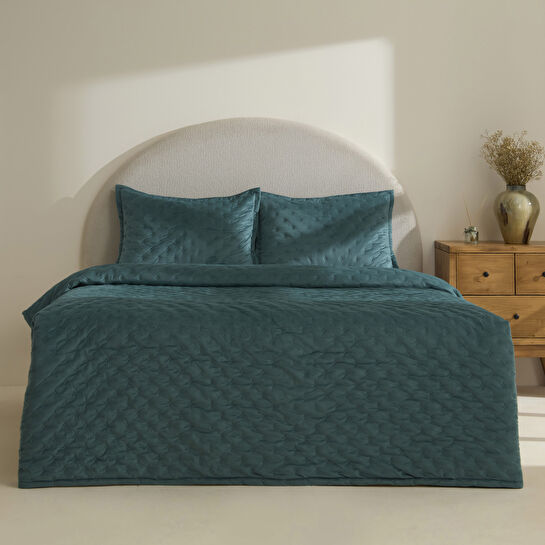 Karaca Home Granel Çift Kişilik Kadife Yatak Örtüsü Petrol