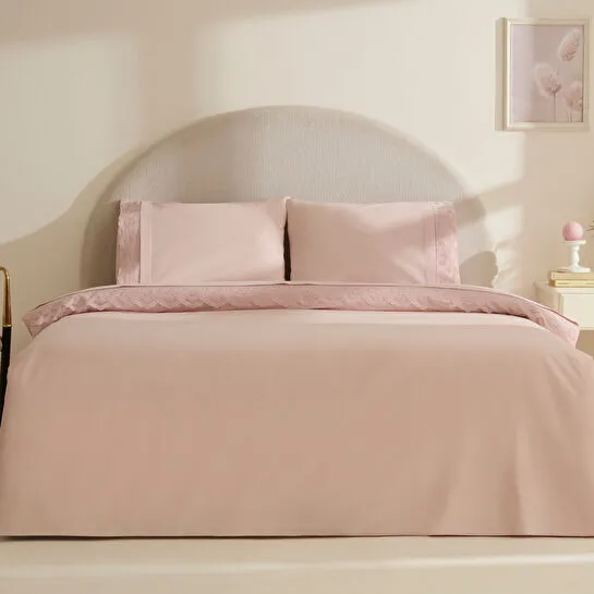 Karaca Home Teora %100 Pamuk Dantelli Çift Kişilik Nevresım Takımı Pudra