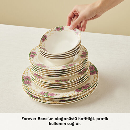 Karaca Forever Bone Gülizar 53 Parça 12 Kişilik Yemek Takımı