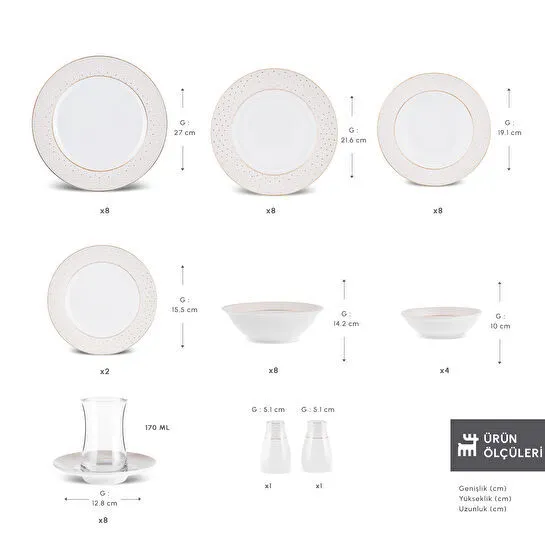 Karaca Elegance Bone Alessa 60 Parça 8 Kişilik Yemek Takımı ve Kahvaltı Seti