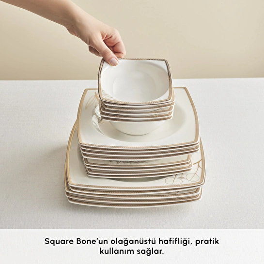 Karaca Square Bone Hazel 60 Parça 12 Kişilik Kare Yemek Takımı