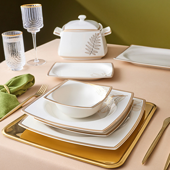 Karaca Square Bone Hazel 60 Parça 12 Kişilik Kare Yemek Takımı