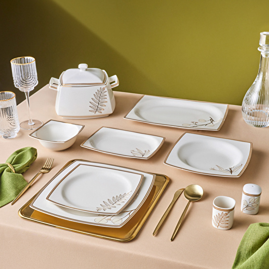 Karaca Square Bone Hazel 60 Parça 12 Kişilik Kare Yemek Takımı