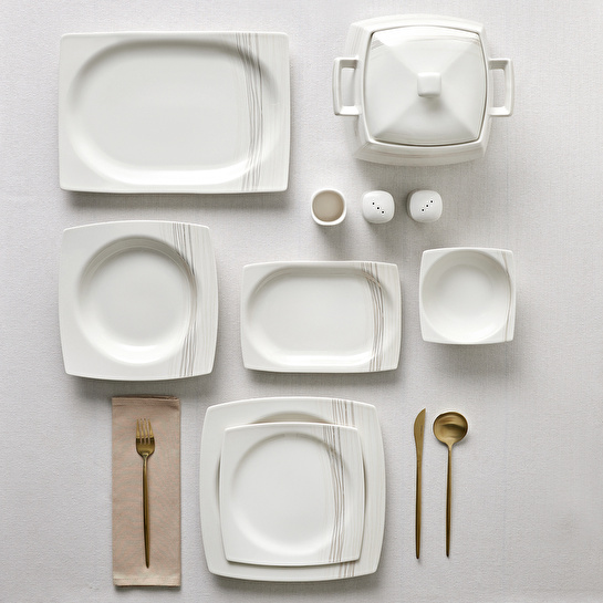 Karaca Square Bone X5 60 Parça 12 Kişilik Kare Yemek Takımı Gold