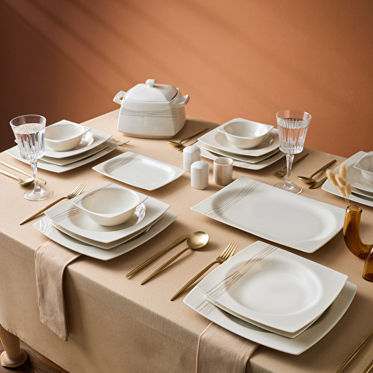 Karaca Square Bone X5 60 Parça 12 Kişilik Kare Yemek Takımı Gold