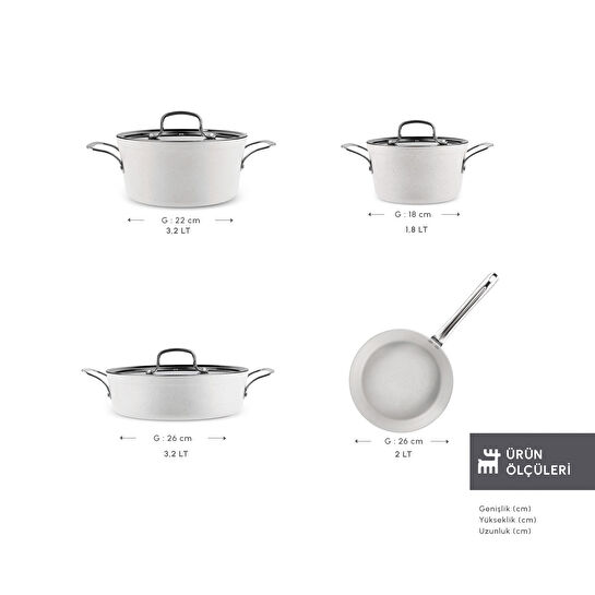 Karaca Biogranit White Stone 7 Parça Tencere Seti