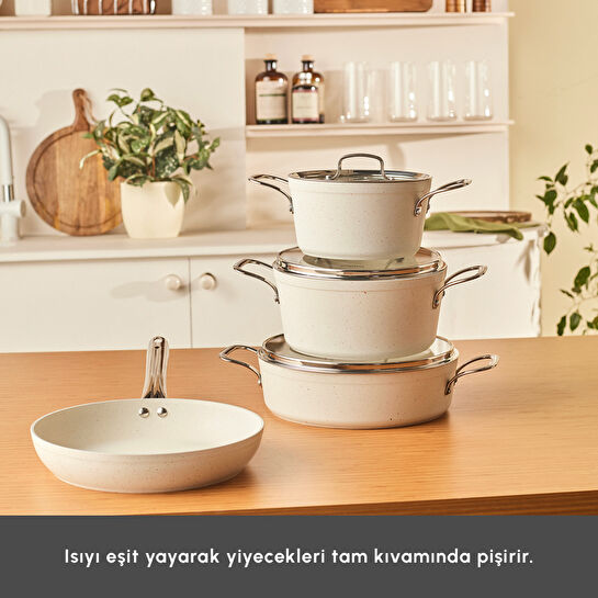 Karaca Biogranit White Stone 7 Parça Tencere Seti